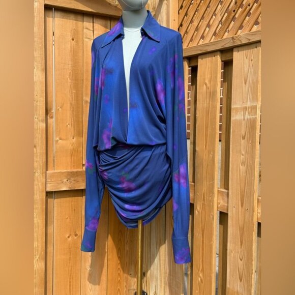 🆕 RAT & BOA 🧿 NWOT Volana Blue and Purple Floral Printed Cowl Neck Mini, Sz XS - Picture 4 of 16
